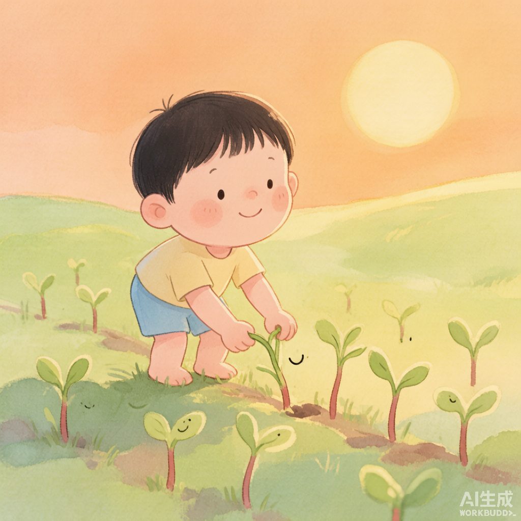 《儿童成语故事》· 拔苗助长：小田田和那一排着急的小绿苗