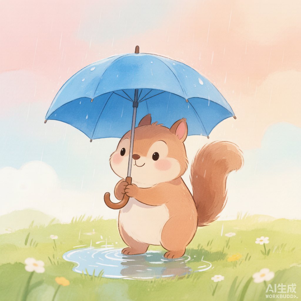 小松鼠的蓝色小伞