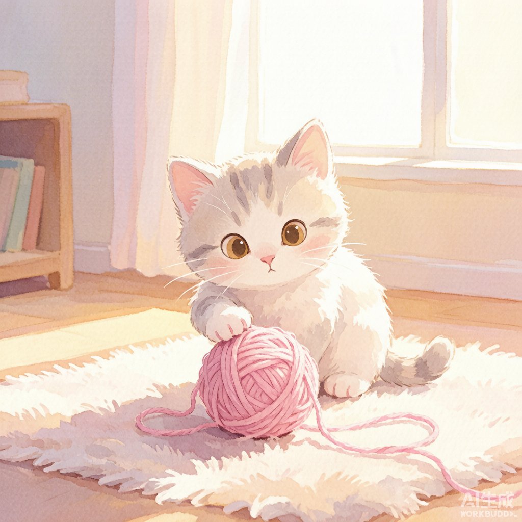 小猫咪的粉色毛线球